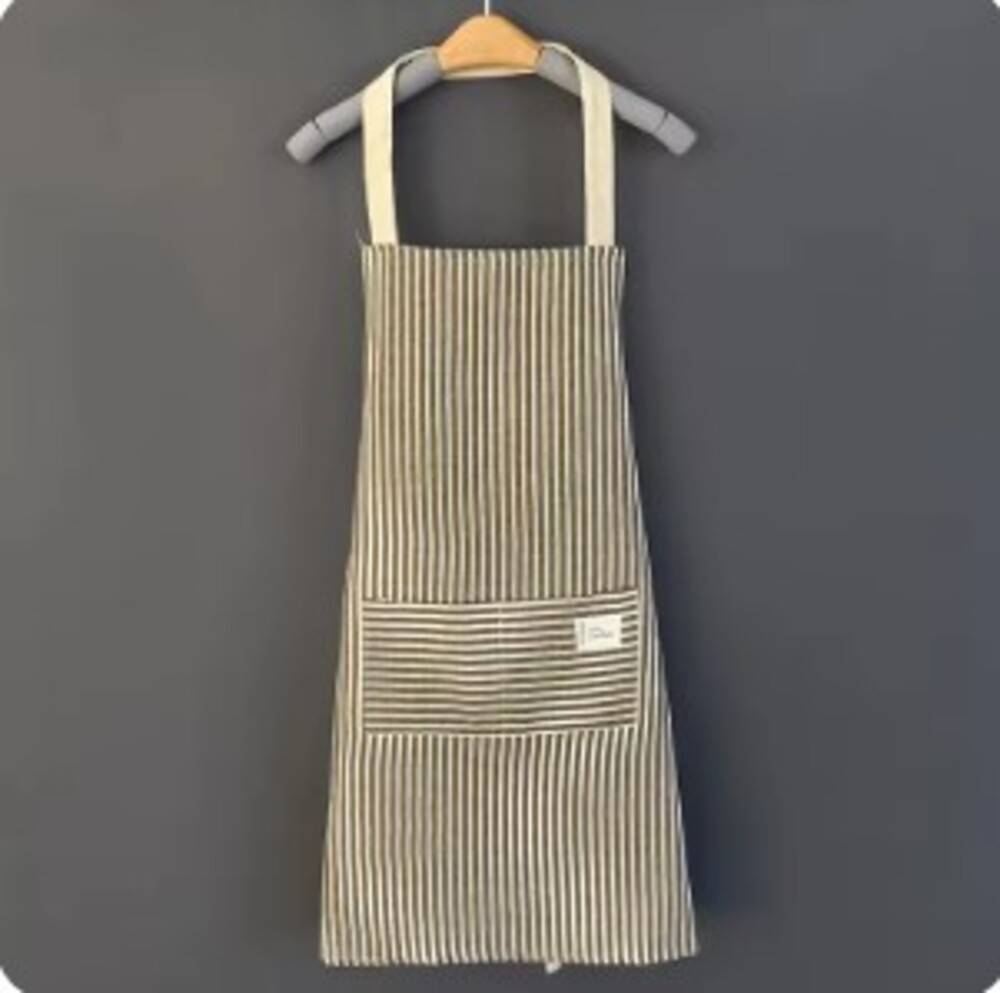 エプロン リネン ストライプ 調節 伸縮性 キッチン 調理 新生活 家庭用 シンプル ナチュラル  茶