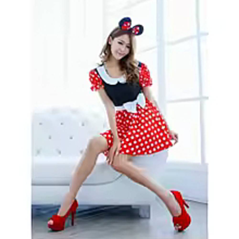 ミニー風 コスプレ 水玉 ワンピース リボン カチューシャ付き ハロウィン 仮装 コス イベント S