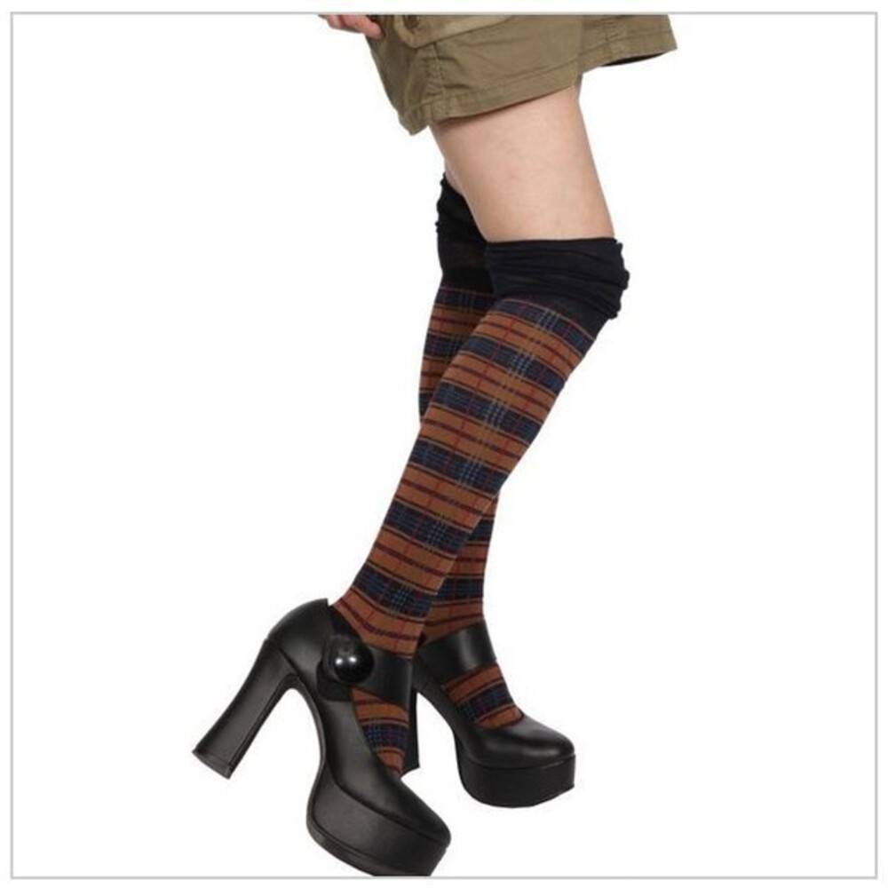 タータンチェック トップ くしゅくしゅ オーバーニー ニーハイ 靴下 防寒 可愛い 秋冬 2
