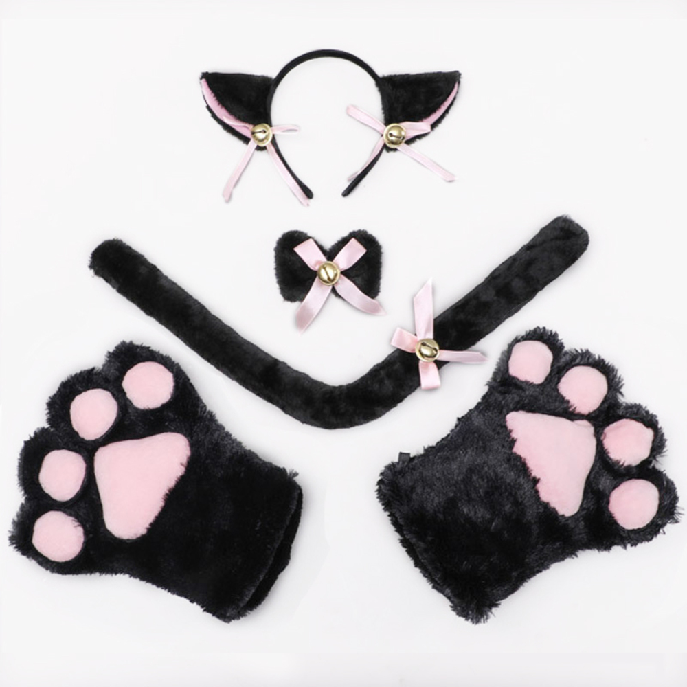セット レディース メンズ かわいい パーティ イベント ふわふわ コスプレ 仮装 猫耳  黒｜黒 - 画像2