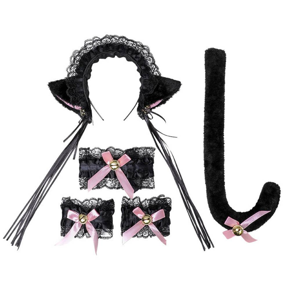 猫耳 カチューシャ 尻尾 チョーカー セット コスプレ かわいい ロリータ イベント 萌え 仮装 黒  黒