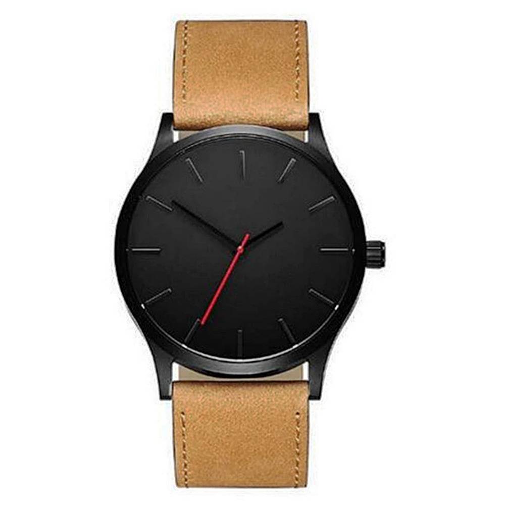 シンプル メンズ 腕時計 クォーツ 革ベルト カジュアル ブラウン