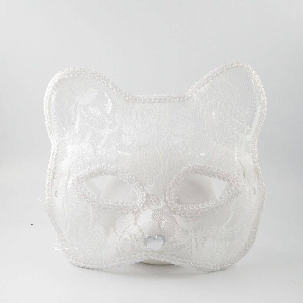 フェイスマスク 猫 ネコ レース コスプレ 舞踏会 仮面 ベネチアンマスク ハロウィン ホワイト