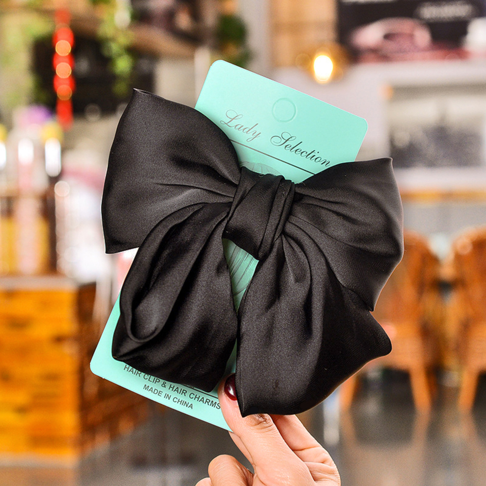 Hair clip, big ribbon, handmade hair accessory, hair ornament, hair tie.｜Black - 画像2