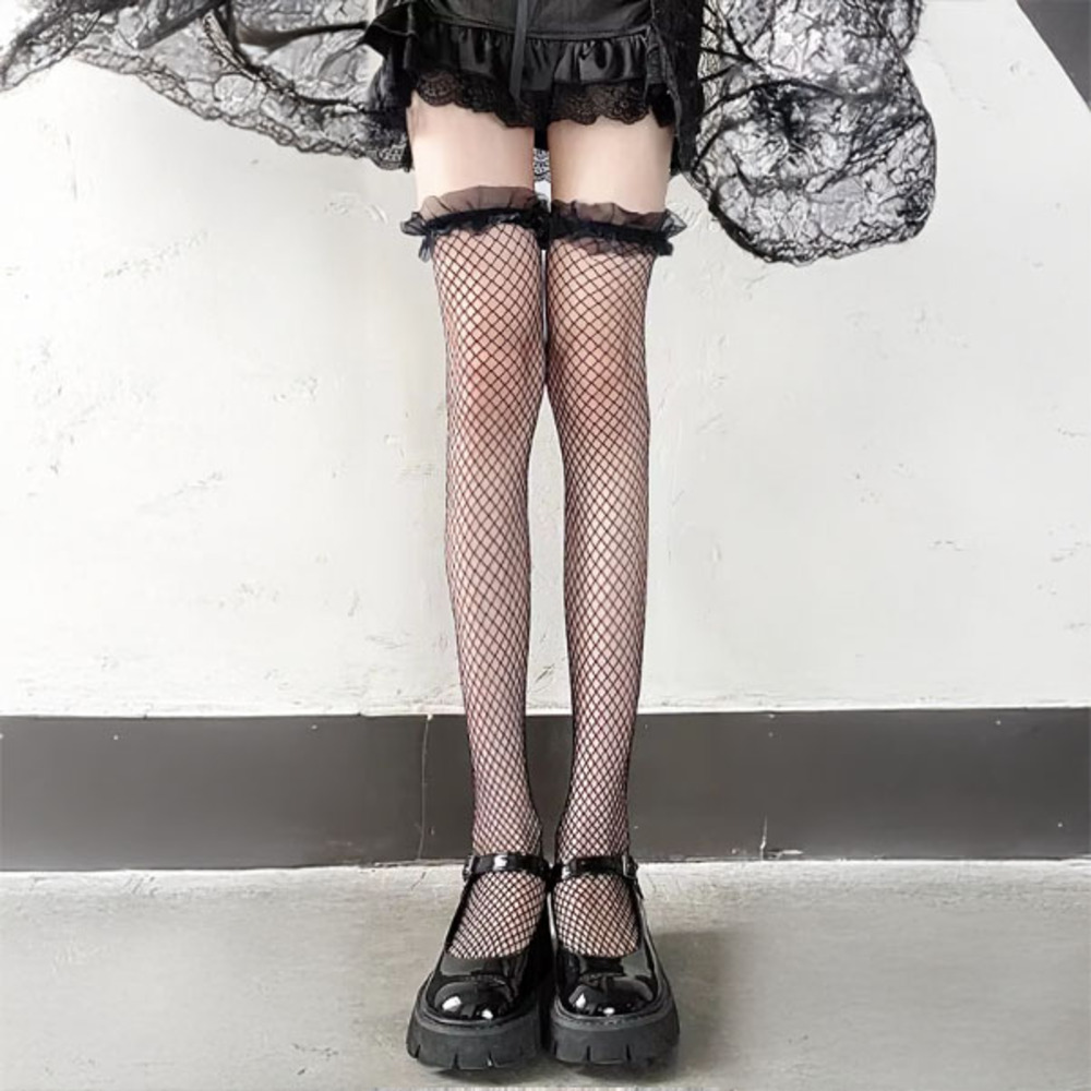美脚 コスプレ セクシー タイツ ストッキング ダイヤ柄 地雷系 透け感 網タイツ 大網 小網