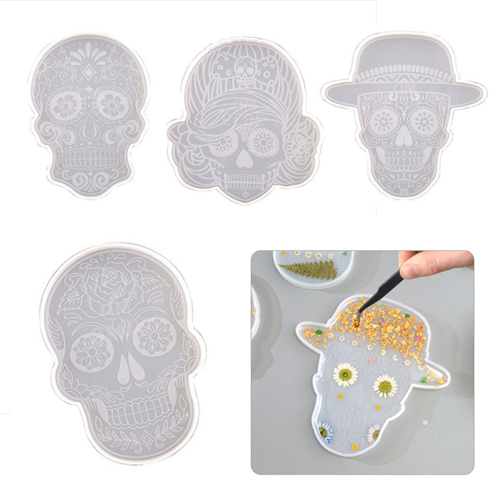 レジン シリコンモールド コースター 骸骨 4点セット カラベラ DIY スカル ドクロ 