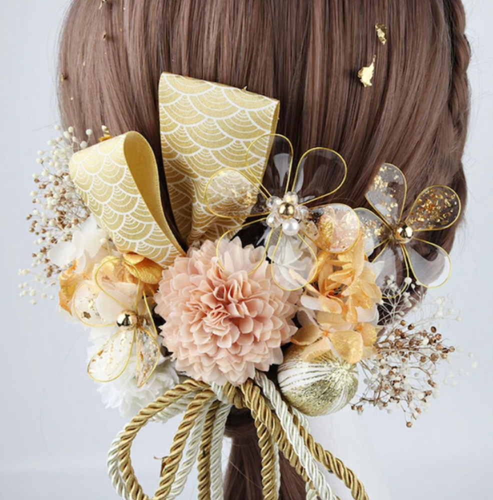 髪飾り 和装 金箔仕上げ 15点セット 成人式 水引 組紐 成人式 振袖 着物 和 