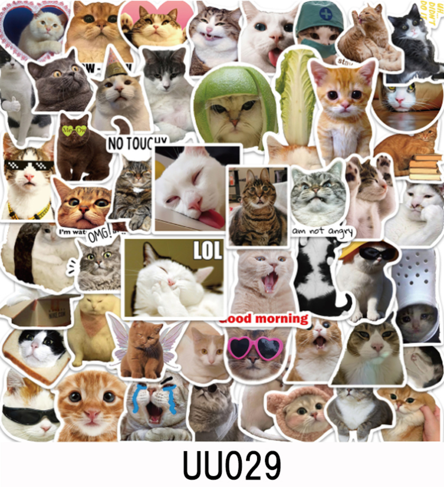 シール ステッカー 猫ミーム フレークシール 50枚 生活防水 スマホ ステッカー  UU029