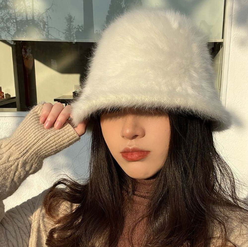 帽子 起毛ボウ 無地柄 クローシュハット バケットハ  アイボリーホワイト