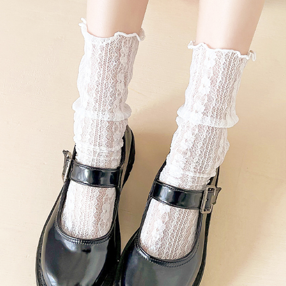 靴下 レース 透け感 ルーズソックス 夏 地雷系 量産型 韓国系 ゴスロリ 可愛い おしゃれ ホワイト