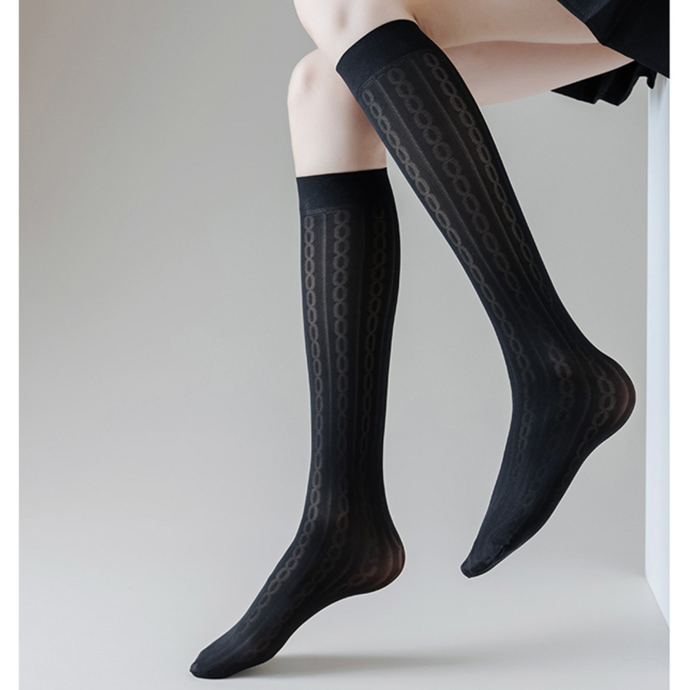 靴下 チェーン柄 シースルー 夏 地雷系 量産型 レディース 可愛い  チェーン-黒