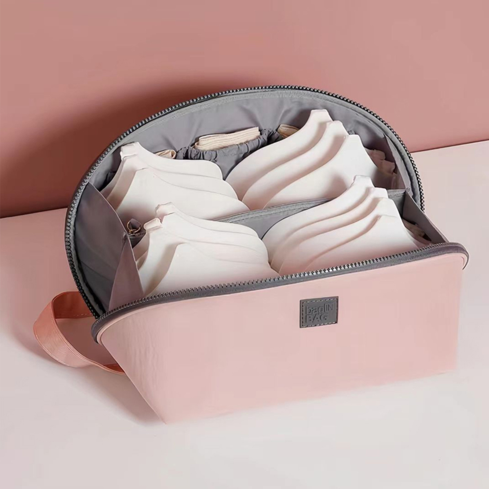トラベルポーチ 下着収納 旅行 収納袋 ブラジャー ランジェリーポーチ 出張 大容量 整理整頓 ピンク