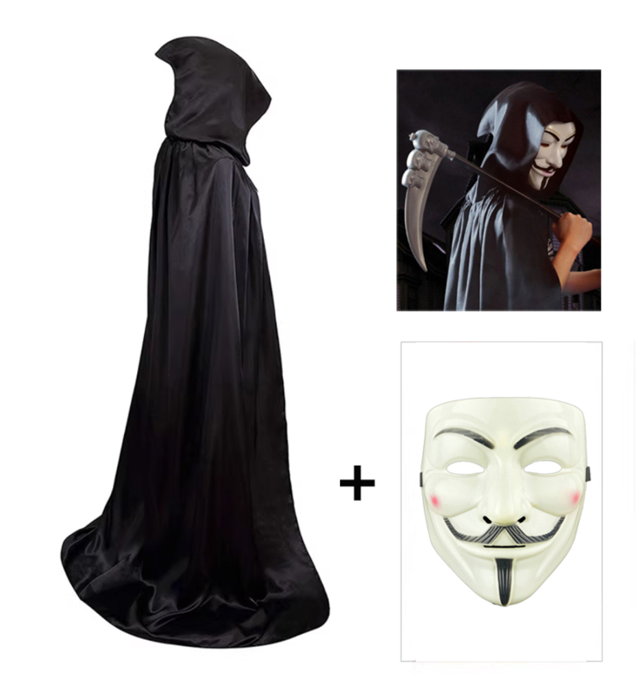 ハロウィン 死神 鎌 コスプレ 衣装 アノニマス マスク ローブ フード 魔術師 カルト 中世 司祭  150cm