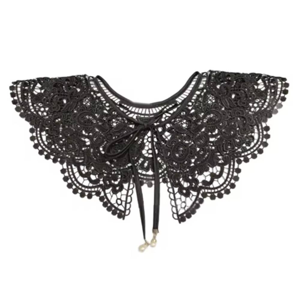 かわいいレース付け襟 リボン付き 取り外し可能偽襟 レイヤード セーター重ね着 フリル襟 春秋冬 ブ 