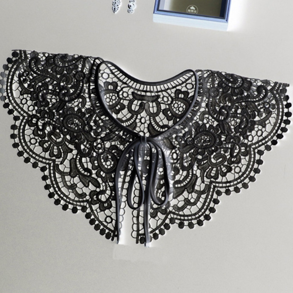 かわいいレース付け襟 リボン付き 取り外し可能偽襟 レイヤード セーター重ね着 フリル襟 春秋冬 ブ 