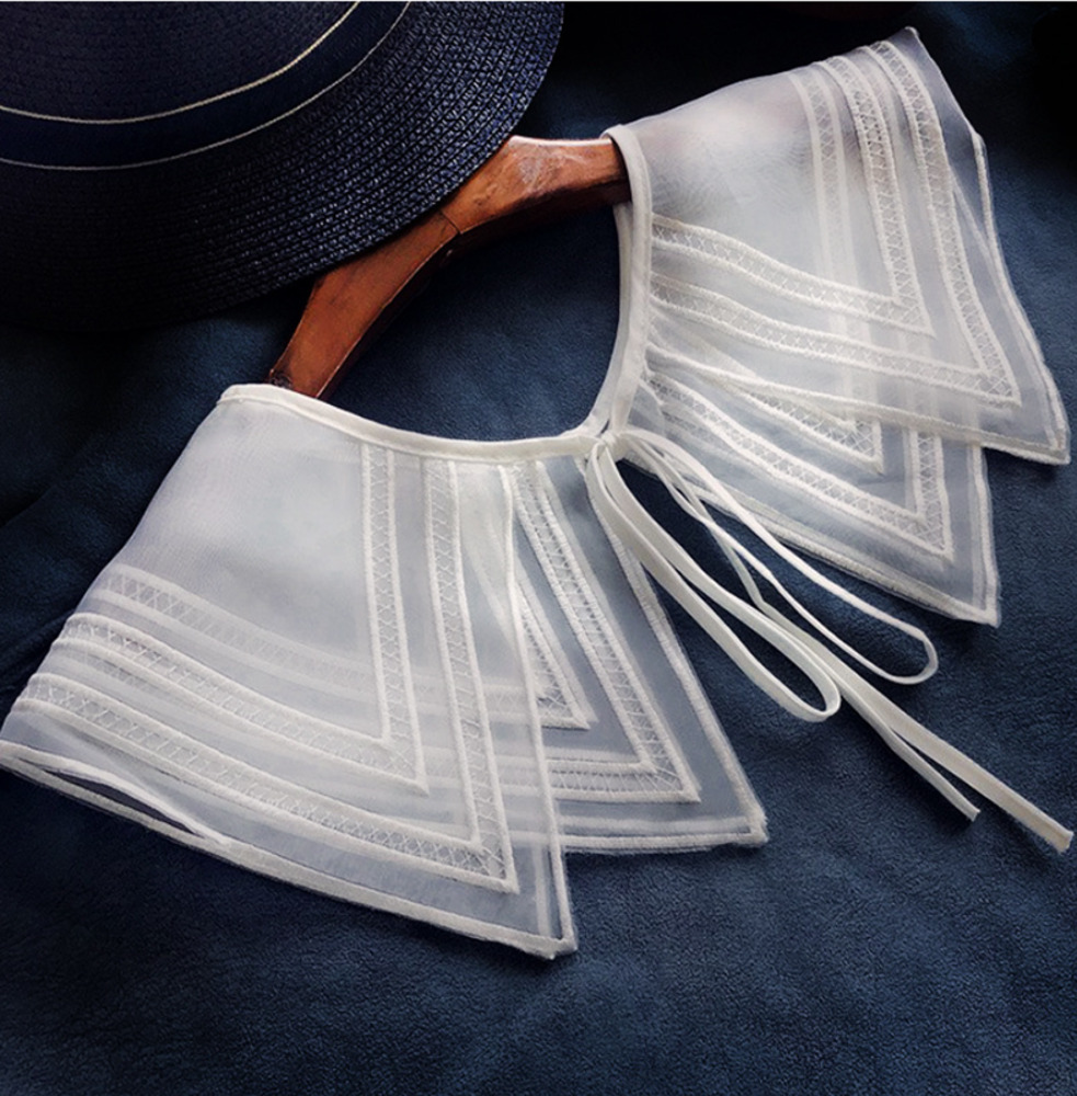 かわいいレース付け襟 リボン付き 取り外し可能偽襟 レイヤード セーター重ね着 フリル襟  004