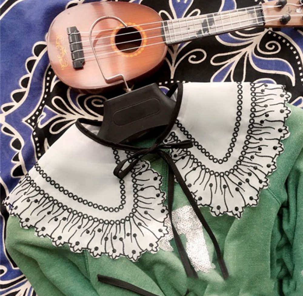 かわいいレース付け襟 リボン付き 取り外し可能偽襟 レイヤード セーター重ね着 フリル襟  007