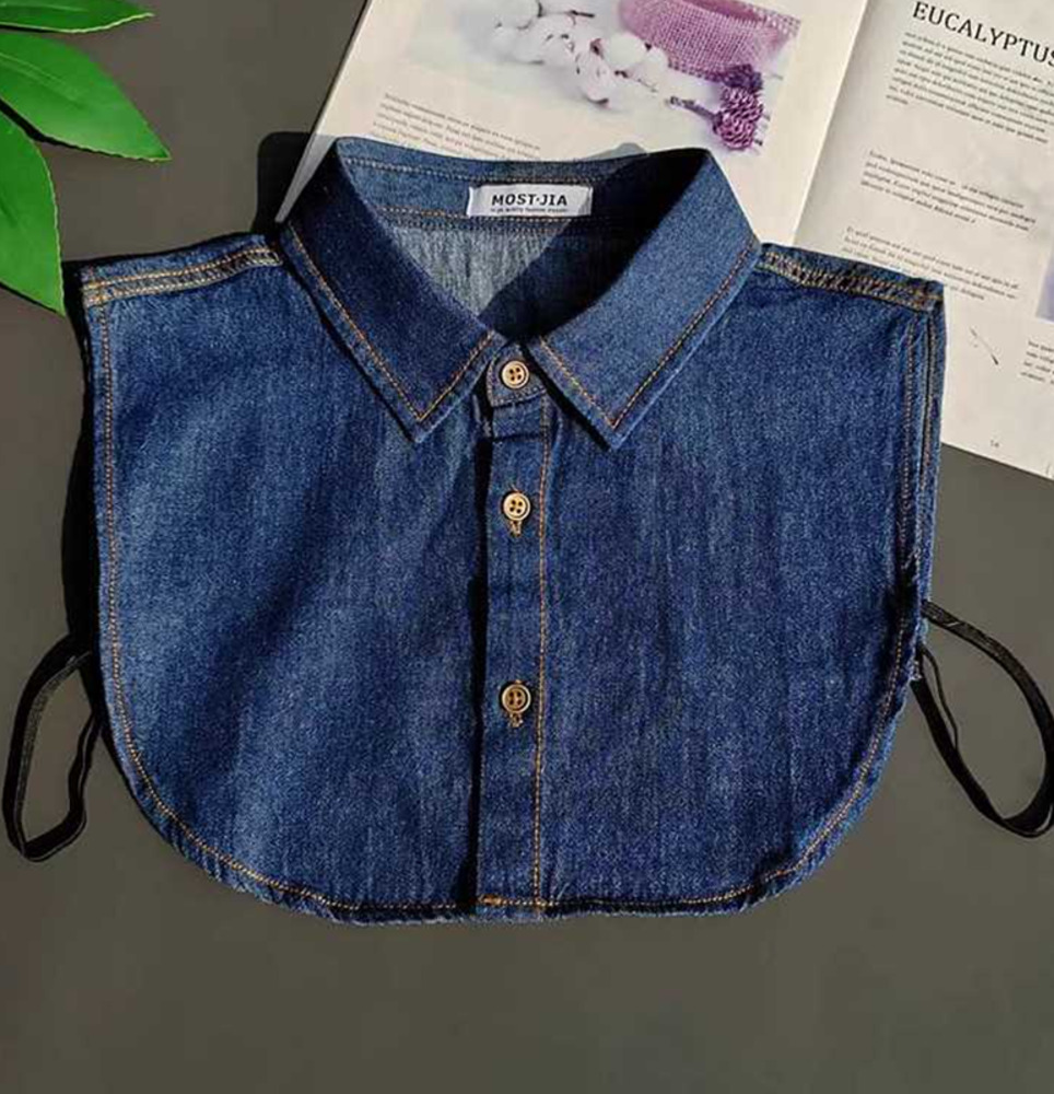 付け襟 重ね着 レイヤード ワイシャツ アクセサリー 偽襟  レディース デニム フェイクカラー 紺