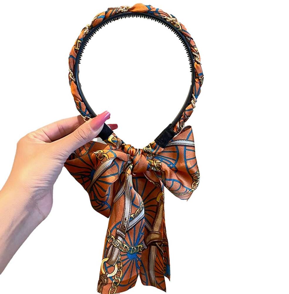 スカーフ カチューシャ ヘアバンド シュシュ付き ヘアアクセサリー レディース ブラウン 髪飾り ブラウン