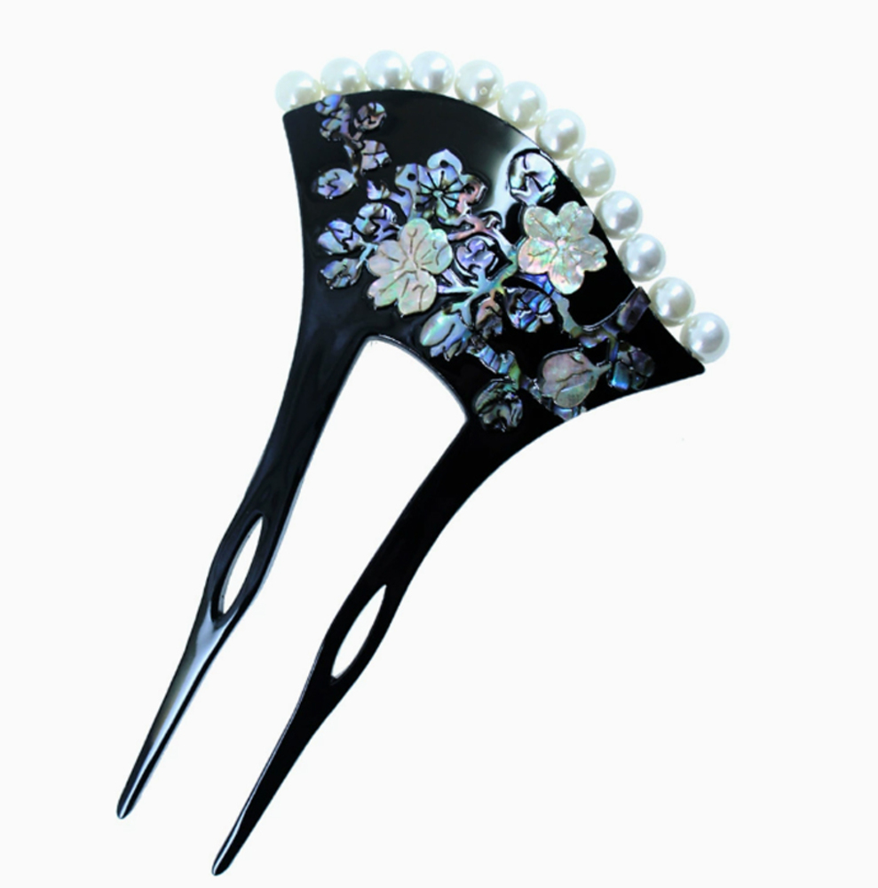 髪飾り かんざし 梅 和装 パール 二本差し かわいい 簪 バチ型 真珠