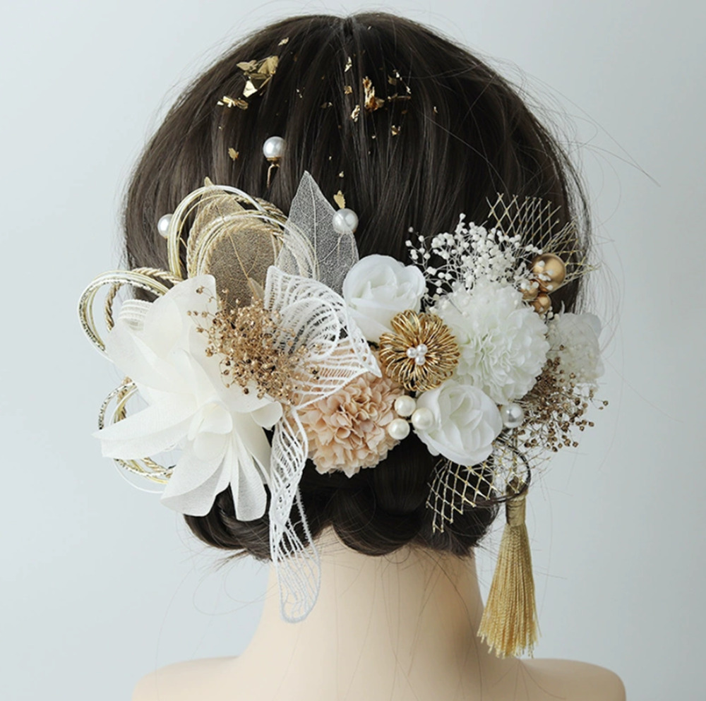 髪飾り 和装 金箔付き 24点セット 成人式 水引 組紐 成人式 振袖 着物 和  ゴールド