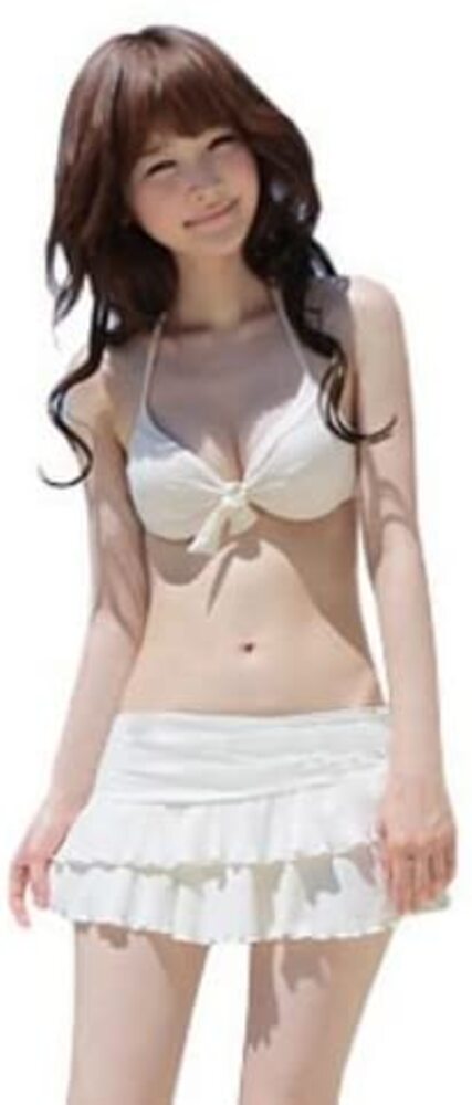 Swimsuit Tankini with Body Coverage, Bikini Top and Bottom Set, 3-Piece Set for Sea / Night Pool, White L｜White L - 画像2