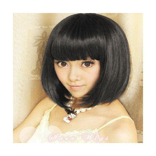 レディース ウィッグ コスプレ ファッション 耐熱フル ショートボブ ストレート 1  ブラック