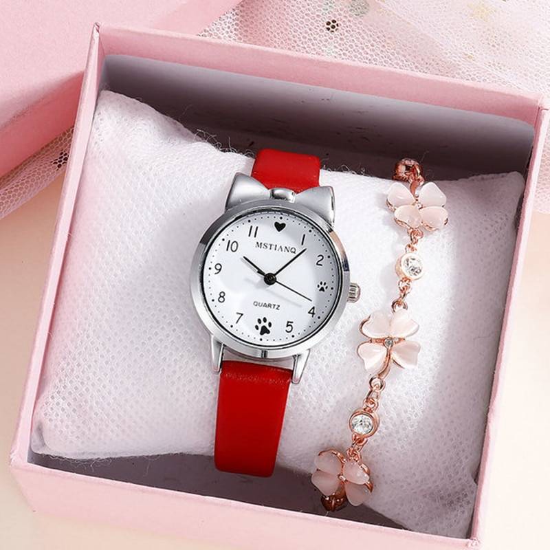 Gift, Graduation, New School, Graduation, Casual Watch, Girls Watch, Student Watch, Cute Leather Strap｜Red - 画像2