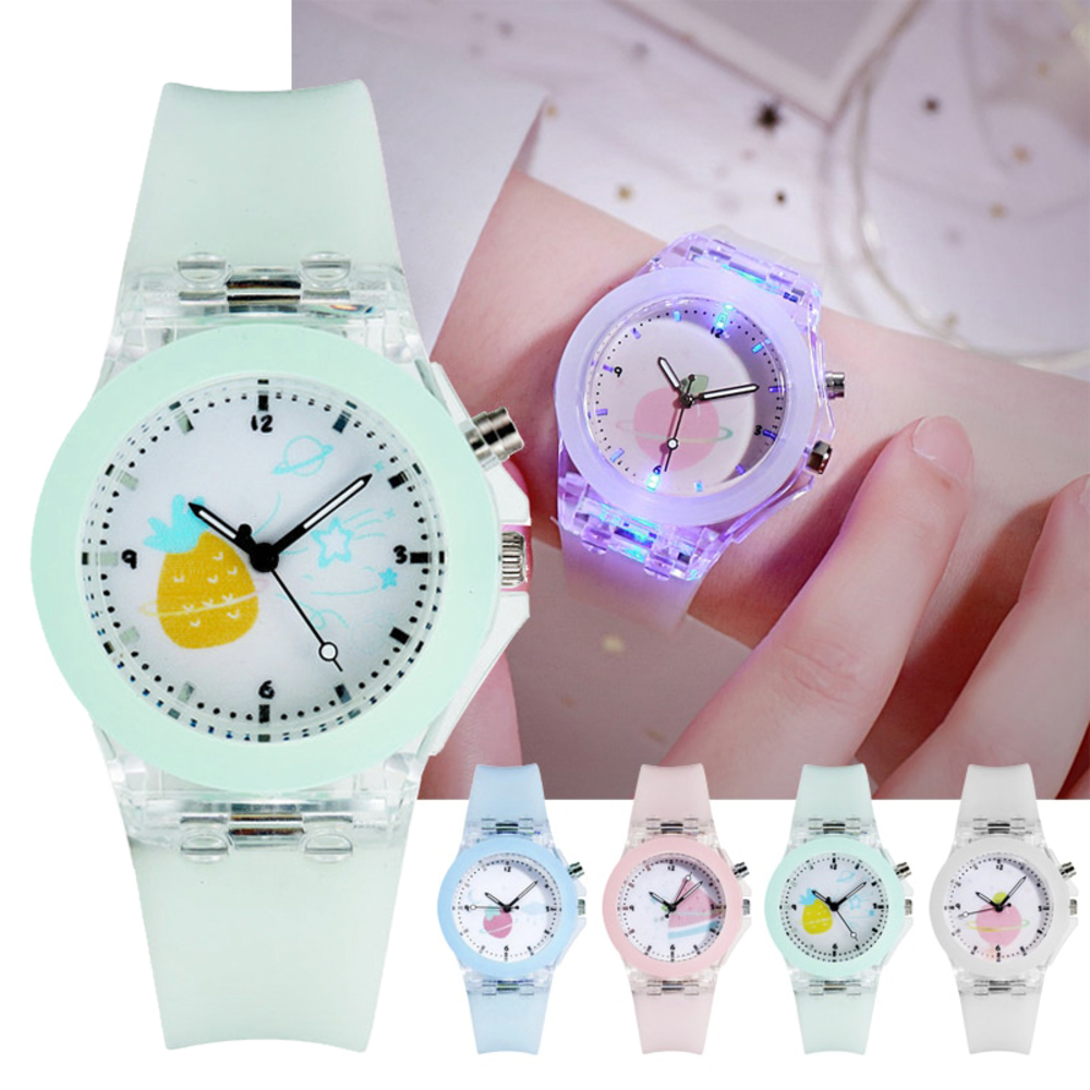 Kids Watch, Glowing Fruit Pattern, LED Light, Children's Watch, Stylish｜Green - 画像2