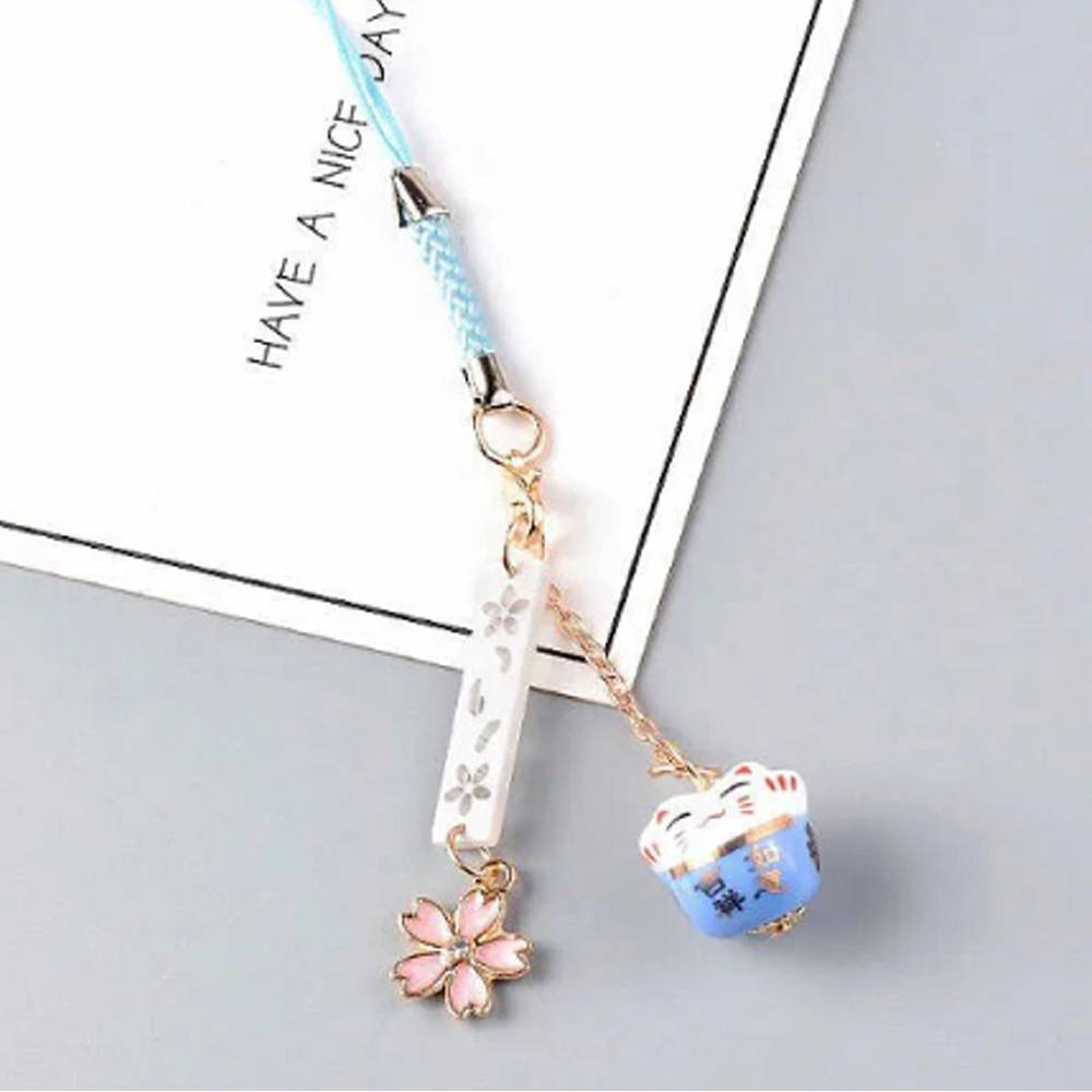 招き猫 スマートフォンストラップ iPhone 桜 猫 キーホルダー お守り ギフト プレゼント  青