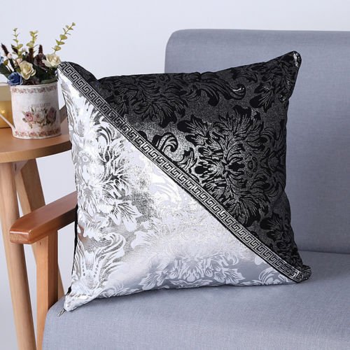 Cushion cover, vintage silver glitter, monochrome, linen, square pillow cover, bedding, luxury, sofa, bed, double color, 2｜2 - 画像2