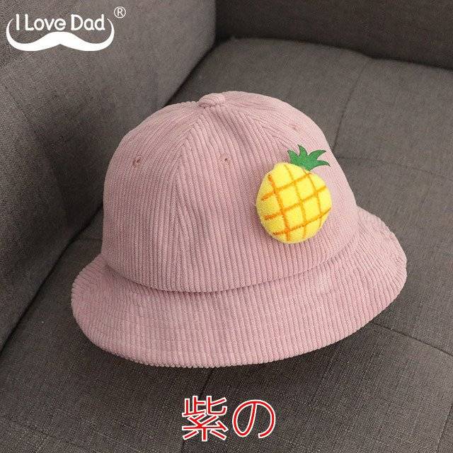 帽子 ハット 子供 キッズ 赤ちゃん 幼児 バケットハット バケハ フルーツ かわいい コーデュロイ 紫｜紫 - 画像2