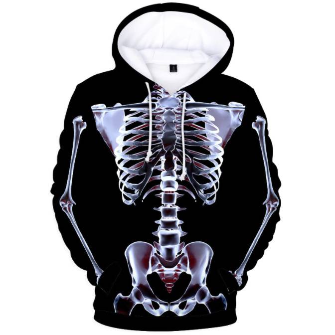 リアル骨格 パーカー メンズ  おもしろ ヒップホップ レントゲン 原宿 ネタ スウェット スケルトン プルオーバー 秋冬 ハロウィン スカル 骸骨 ストリート フード｜M - 画像2