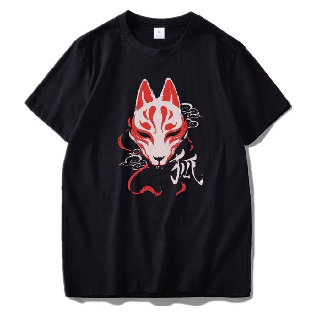 Tシャツ メンズ 半袖 和風 和柄 浮世絵 狐面 武士道 サムライ 夏服 おしゃれ 人気 妖怪 日本文化