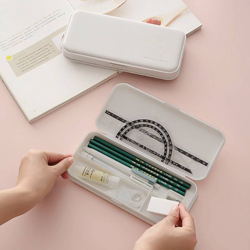 Pen case, simple, plain, slim, compact, pastel colors, stationery, student, gray｜Gray - 画像2