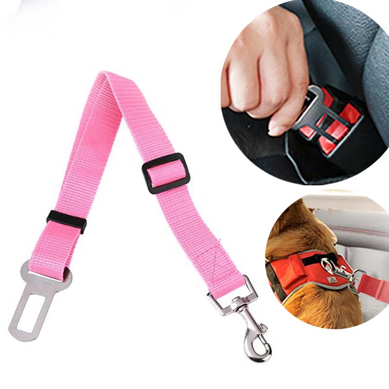 子犬 シートベルト ハーネス 調節可能 犬 猫 車 安全 リード トラクション ロープ  ピンク｜ピンク - 画像2