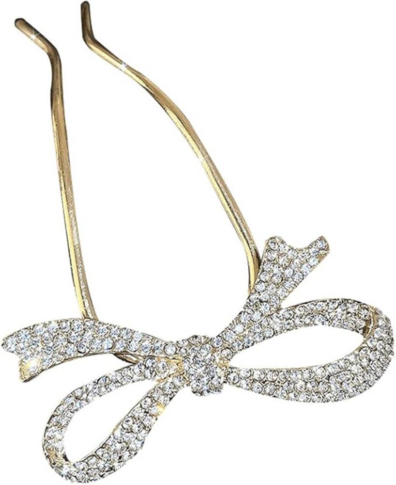 リボン ヘアピン 気質 エレガント 髪留め ブライダル クリスタル 髪飾り ヘア  1シルバー