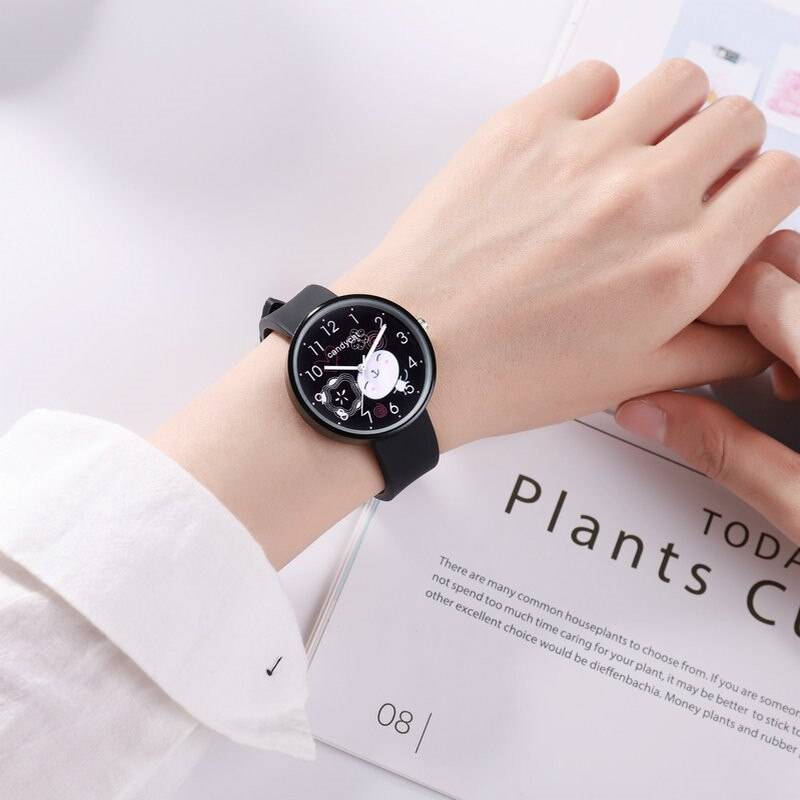 かわいい 腕時計 子供用 猫 キッズウォッチ シンプル カジュアル クォーツウォッチ レディース腕時 ｜黒 - 画像2