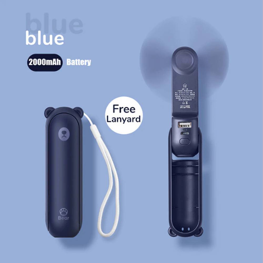 携帯扇風機 ハンディファン くま耳 可愛い USB充電式 2000mAh ブルー