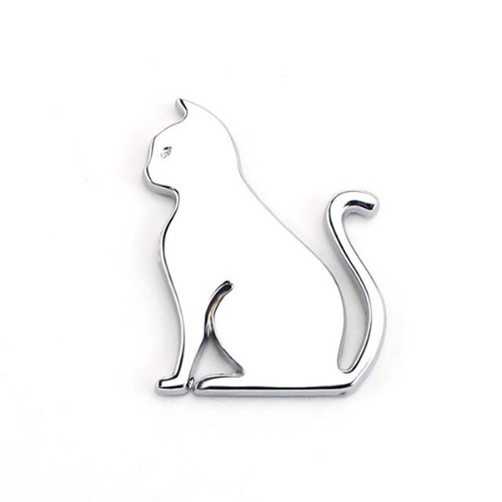 バイク かわいい 可愛い 防水 金属 ネコ 自転車 3D ステッカー 立体 ねこ   シルバー