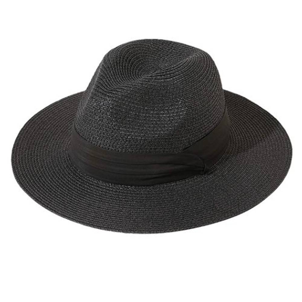 おしゃれ UV 男女兼用 ユニセックス ビーチ 麦わら帽子 ストローハット パナ  ブラックA