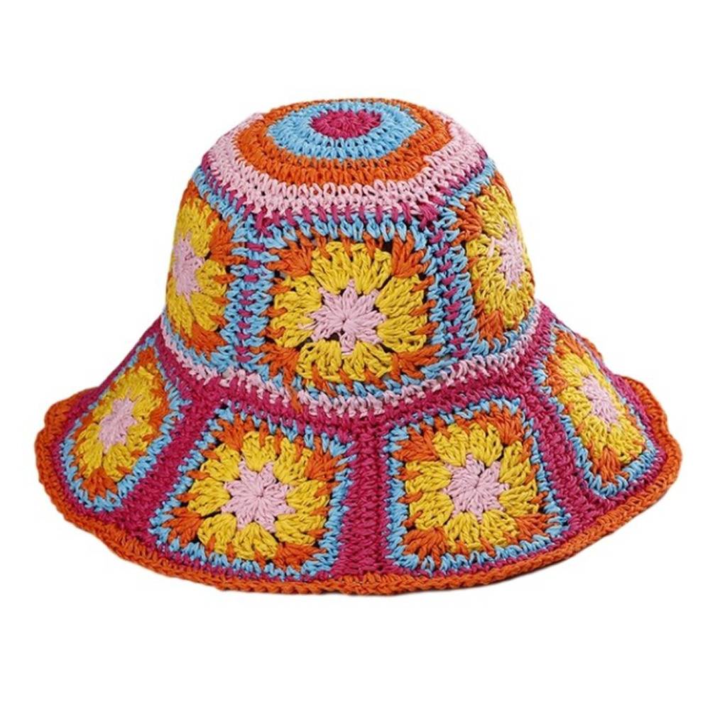 麦わら帽子 おしゃれ レトロ  帽子 日よけ エスニック チロリアン ピンク