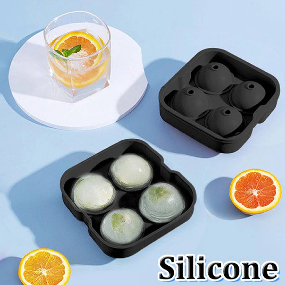 丸型アイスキューブ 丸い氷 ボールメーカー アイスモールド ボール型 4球型 製氷皿 パーティー 黒