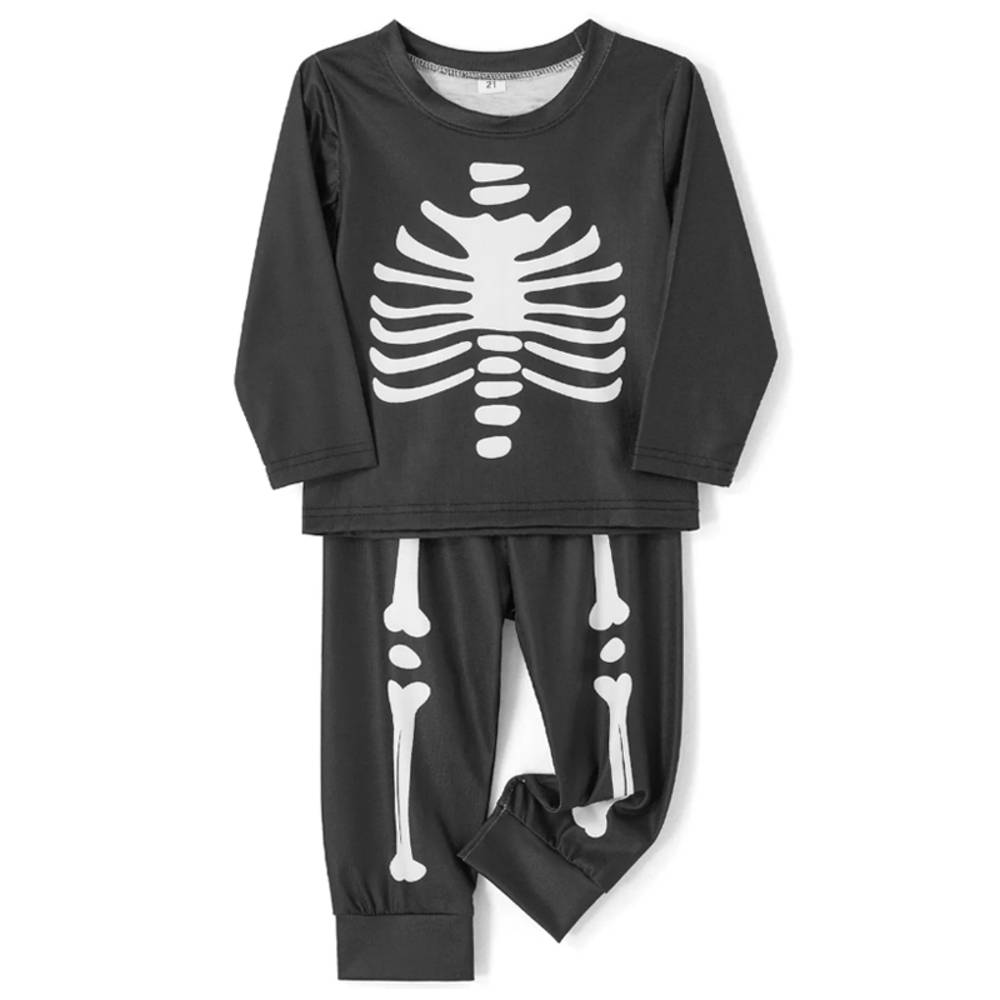 キッズ 女の子 男の子 子ども用 スウェット ハロウィン 上下セット パジャマ スケルトン   115cm