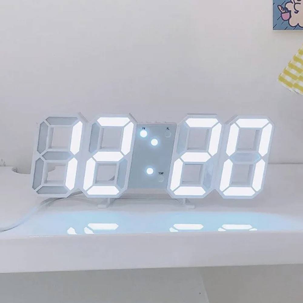 3D デジタル LED時計 壁掛け時計 置時計 おしゃれ 目覚まし アラーム 温度 日付表示 装  Whtie