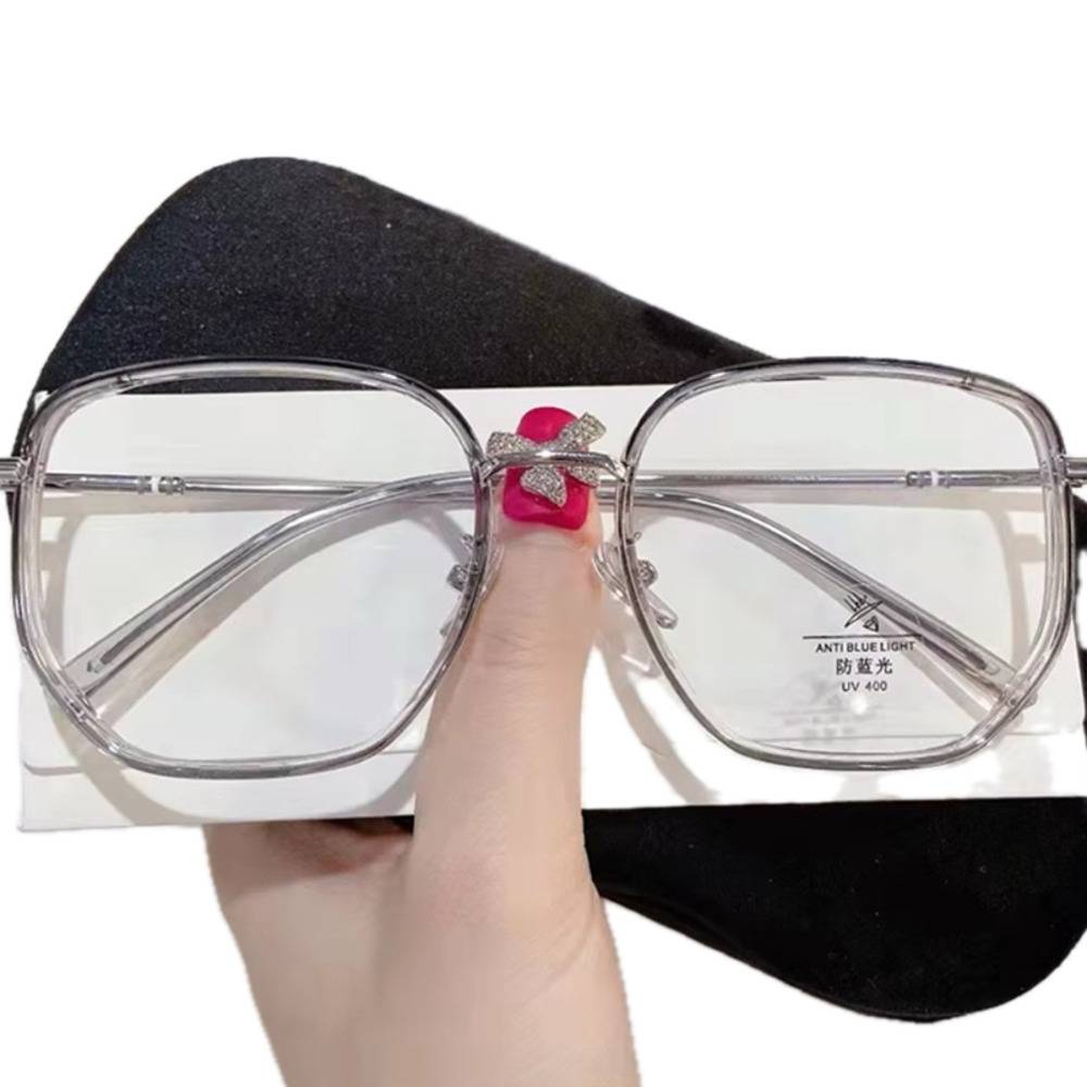 伊達メガネ スクエアフレーム グレー クリアレンズ 男女兼用 軽量 おしゃれ ファッション 眼鏡｜グレー