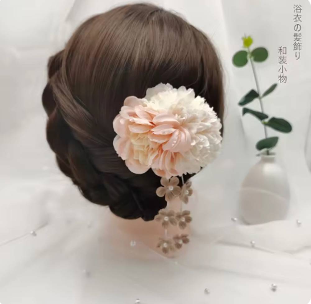 可愛い パール リボン 卒業式 和風 着物 成人式 七五三 夏祭り ヘアアクセサリー  ピンクB