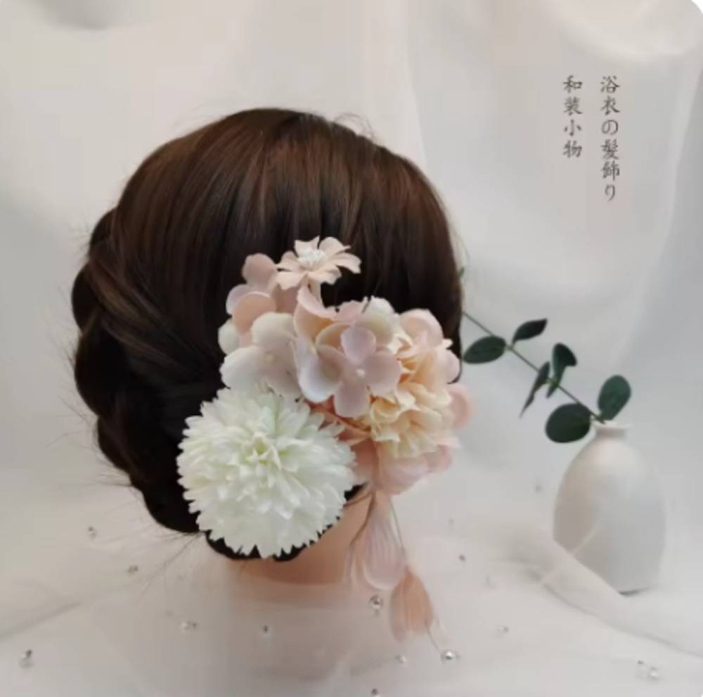 可愛い パール リボン 卒業式 和風 着物 成人式 七五三 夏祭り ヘア アクセ  ホワイトA
