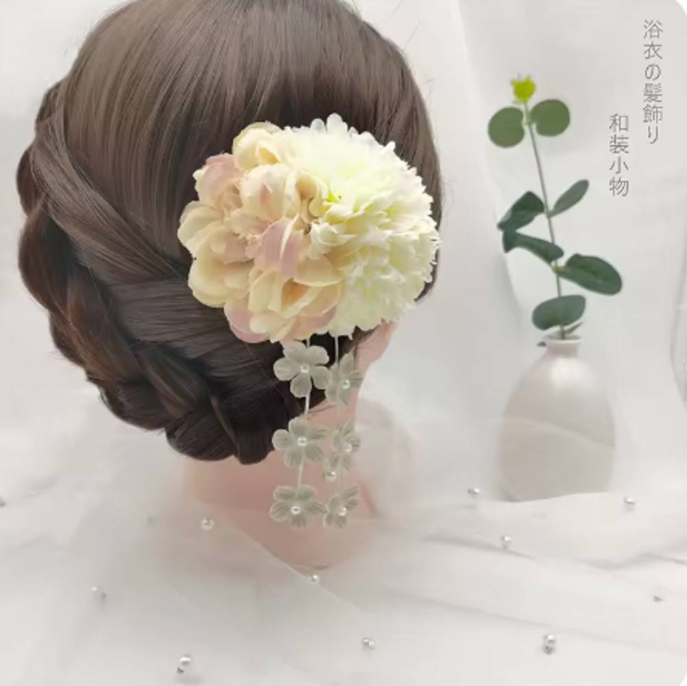 髪飾り 花 和装 成人式  成人式 振袖 着物 七五三 夏祭り 浴衣 ヘアアクセサリー  イエローB