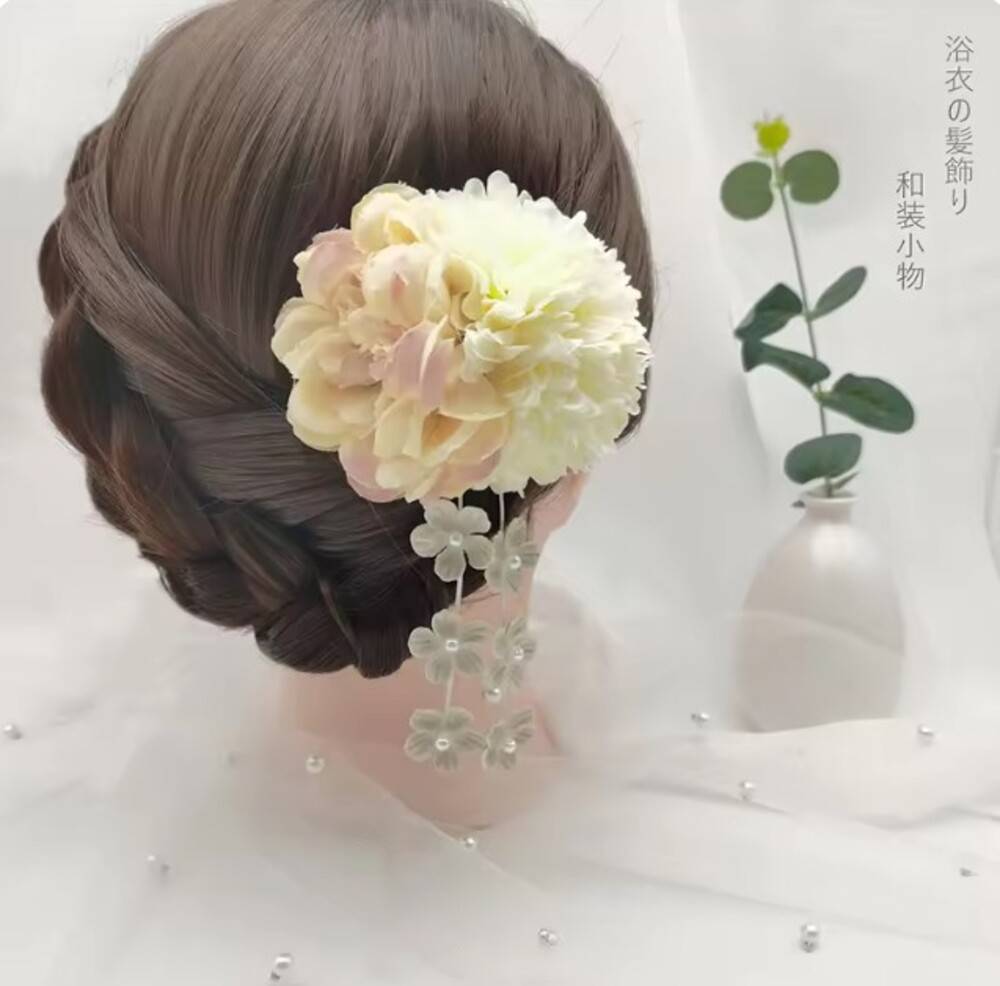 ヘアアクセサリー ヘアクリップ 和風 和装 着物 ドレス 成人式 パーティー 晴れの日 ホワイト 